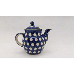 Wiza Boleslawiec Polish Pottery miniature Teapot 3.10" polka dot blue